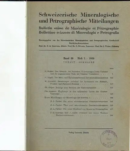 Schweizerische Mineralogische und Petrographische Mitteilungen. 