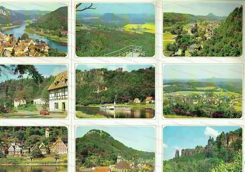 Sächsische Schweiz - 9 Postkarten im Bogen
 Drucknummer (im Markenfeld, alle gleich) 301092/89 Drucknummer (senkrecht in der Mitte der Rückseite) A1/III/26/13 - So 988/03 bis...