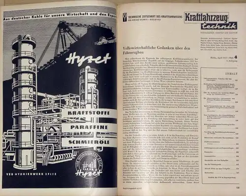 Kraftfahrzeugtechnik
 Technische Zeitschrift des Kraftfahrwesens
 7. Jahrgang, 12 Hefte, komplett. 