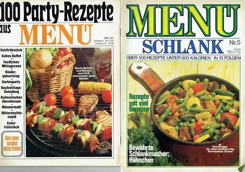 Menü
 Schlank, über 500 Rezepte unter 500 Kalorien / Die schönsten Rezepte der Welt / 100 Party-Rezepte
 Nr. 5 und 7 / Nr. 114 und 121. 