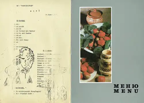2 Menü-Speisekarten  des MS "Tadszikistan" vom August 1972. 