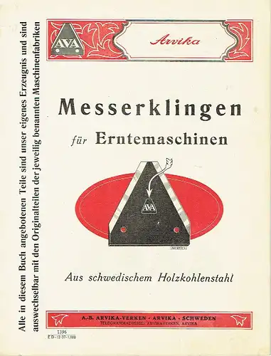 Prospekt für Messerklingen für Erntemaschinen. 