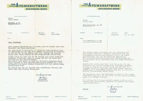VEB Atomkraftwerk Rheinsberg: Konvolut Briefe zwecks Bewerbung u. a.