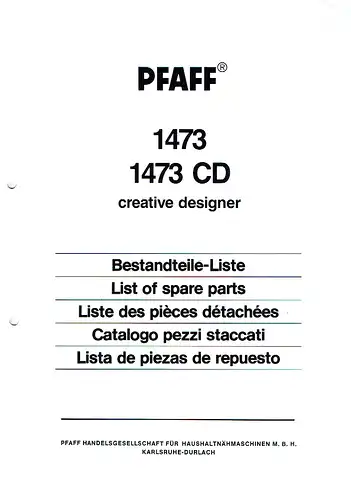 Bestandteile-Liste für Modelle 1473 und 1473 CD. 