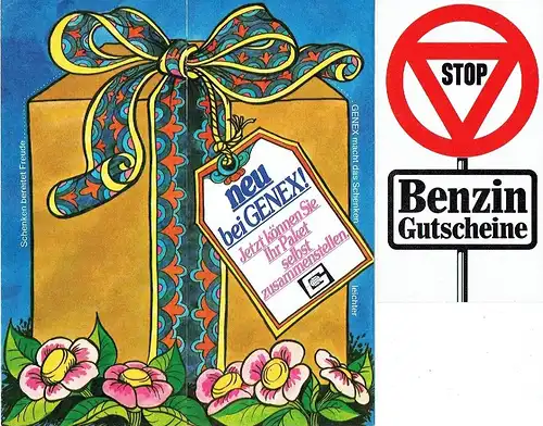 Genex 2 Prospekte für Pakete und Benzingutscheine.