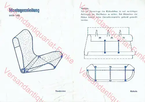 Anleitung für Autositzschoner für Lada 1200. 