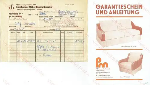 Garantieschein und Anleitung für Doppelliegesofa EW 577/32 und Sessel EW 577/31. 
