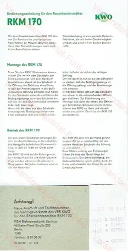 Bedienungsanleitung für den Rasenkantenmäher RKM 170. 