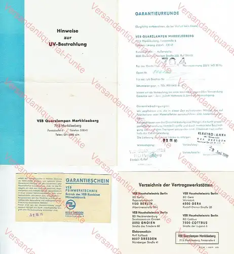 Hinweise zur UV Betrahlung mit Quarzlampen + Beilagen.