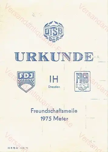 DTSB-Urkunde Freundschaftsmeile 1975 Meter / Volkssportpass der Ingenieurhochschule Dresden.
