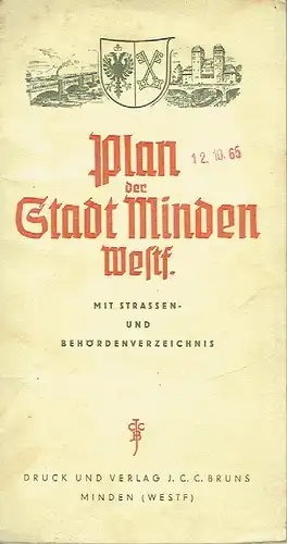 Plan der Stadt Minden Westf
 mit Strassen- und Behördenverzeichnis. 