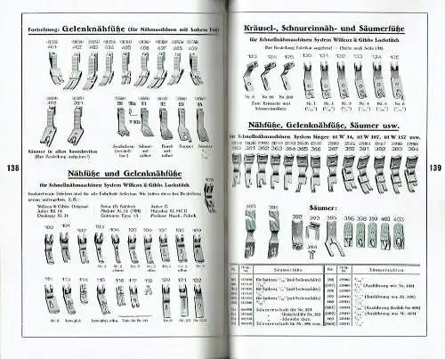 Katalog Nr. 351 über Nähmaschinen-Ersatzteile, Nadeln, Apparate, Zubehör, Maschinen, Hilfsmaschinen usw. 