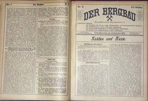 Der Bergbau
 Bergmännische Wochenschrift, verbunden mit der wöchentlichen Handelsbeilage Kohlen und Kuxe
 16. Jahrgang, gebunden. 