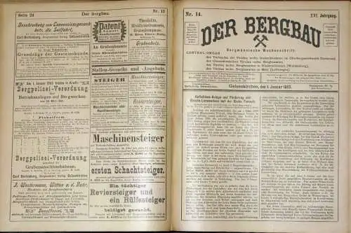 Der Bergbau
 Bergmännische Wochenschrift, verbunden mit der wöchentlichen Handelsbeilage Kohlen und Kuxe
 16. Jahrgang, gebunden. 