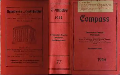 Compass - Finanzielles Jahrbuch 1944
 77. Jahrgang, Band Deutsches Reich: Ostmark Sudetenland. 