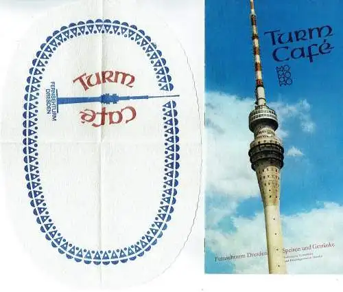 Turm-Café im Fernsehturm Dresden: Speisen und Getränke
 Speisekarte. 