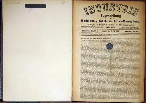 Industrie
 Fachzeitung Kohlen-, Kali- und Erz-Bergbau - Generalanzeiger für Bergbau, Hütten- und Maschinenwesen
 Jahrgang 1906, nur 2. Halbjahr, gebunden. 