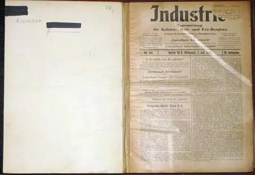 Industrie
 Fachzeitung Kohlen-, Kali- und Erz-Bergbau - Anzeiger für Bergbau, Hütten- und Maschinenwesen
 Jahrgang 1908, nur 2. Halbjahr, gebunden. 