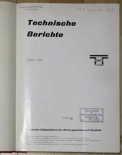 Technische Berichte
 9. Band, Heft 1 bis 4 (komplett). 