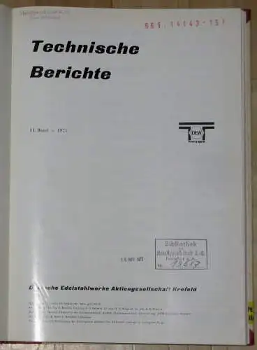 Technische Berichte
 11. Band, Heft 1 bis 4 (komplett). 