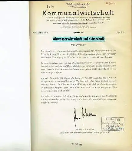 Kommunalwirtschaft
 Zeitschrift für das gesamte Verwaltungswesen, die sozialen und wirtschaftlichen Aufgaben der Städte, Landkreise und Landgemeinden, Organ des Vereins für Kommunalwirtschaft und Kommunalpolitik e. V
 September 1954, Heft 17/18. 