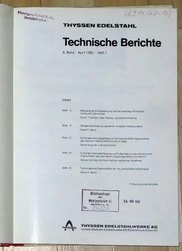 Technische Berichte
 8. und 9. Band, jeweils Heft 1 und 2. 