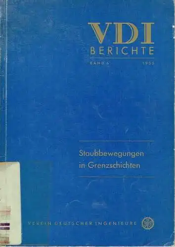 Staubbewegungen in Grenzschichten
 Vorträge und Diskussionsbeiträge des Kolloqiums vom VDI-Fachausschuß für Staubtechnik, Karlsruhe 1954
 VDI-Berichte, Band 6. 