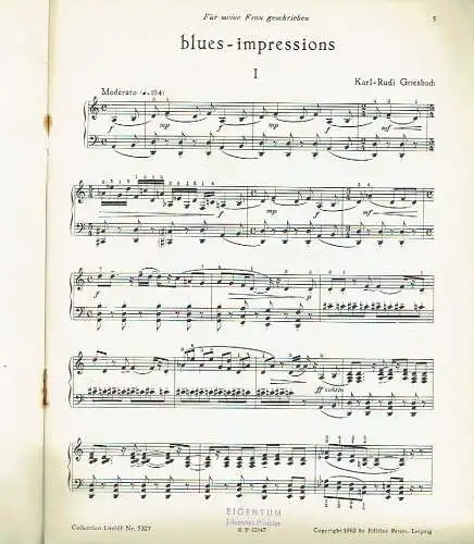 Karl-Rudi Griesbach: Blues-Impressions
 Fünf Klavierstücke im Jazzstil
 Collection Litolf Nr. 5327. 