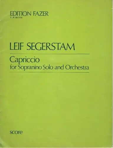 Leif Segerstam: Capriccio for Sopranino Solo and Orchestra Notenheft. 