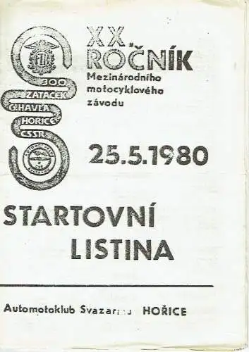 Motorradrennen "300 zatácek – Gustava Havla", Horice, CSSR
 Konvolut von 5 Programmen der Jahre 1978 bis 1983. 