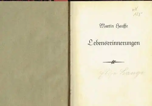 Martin Hauffe: Martin Hauffe: Lebenserinnerungen.