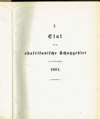 Haushalts-Etat für die Schutzgebiete auf das Rechnungsjahr 1901 nebst Anlagen. 