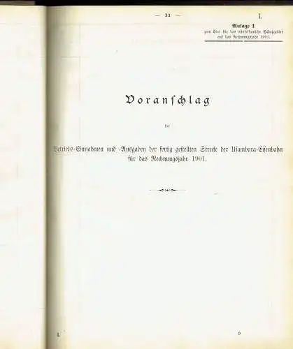 Haushalts-Etat für die Schutzgebiete auf das Rechnungsjahr 1901 nebst Anlagen. 