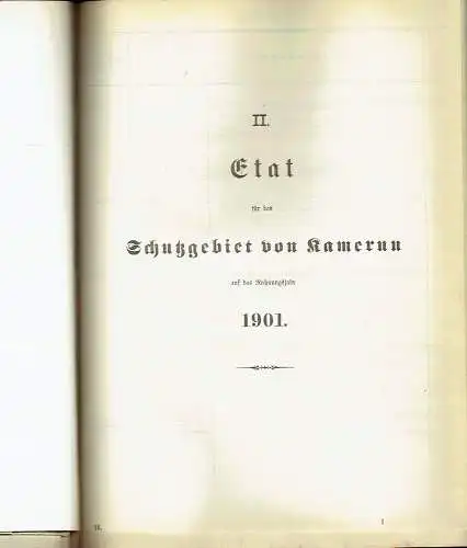 Haushalts-Etat für die Schutzgebiete auf das Rechnungsjahr 1901 nebst Anlagen. 