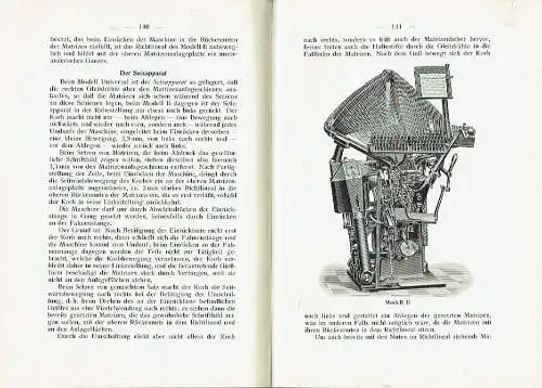 Anleitung zur Bedienung und Instandhaltung der Typograph-Setzmaschine "Universal"
 Mit Anhang Modell A und B. 