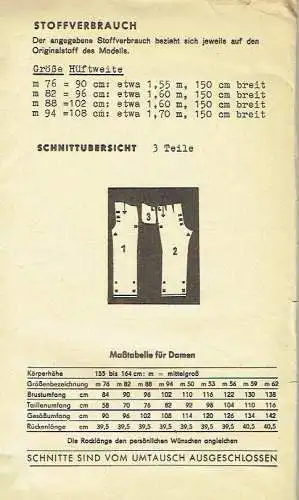 DDR-Schnittmusterbogen für Hose für werdende Mütter
 Neue Modelle, 2-0202. 