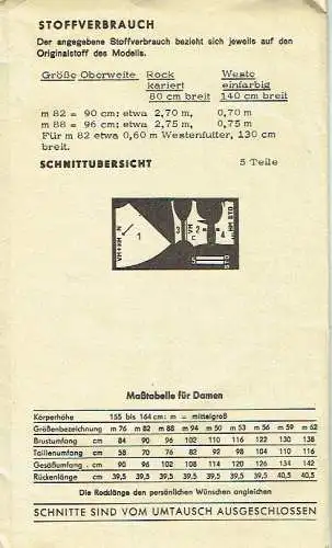 DDR-Schnittmusterbogen für Damen-Rock und Weste
 Neue Modelle, 2-0343. 