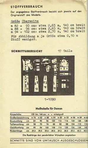 DDR-Schnittmusterbogen für Kleid
 Neue Modelle, 1-1090. 