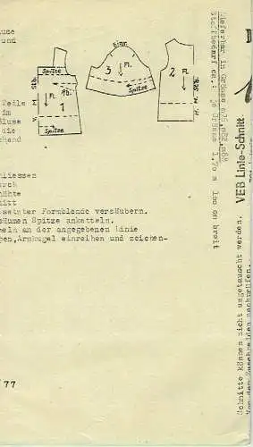 DDR-Schnittmusterbogen für Damen-Bluse
 Die Linie, K13325. 