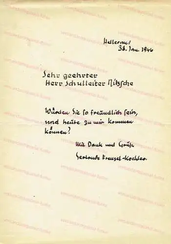 Original Autograph / Brief von Gertrude Frenzel-Koehler