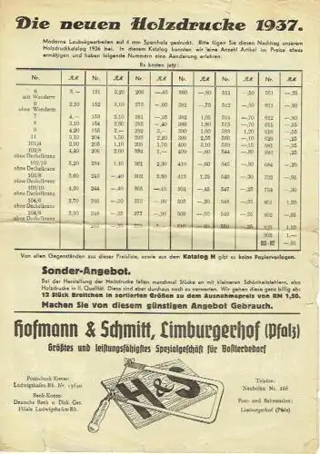 Die neuen Holzdrucke 1937, Nachtrag für den Holzdruckkatalog 1936