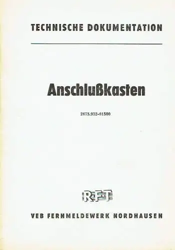 Anschlußkasten 2675.932-01500 (OB 62/Ak)
 Technische Dokumentation. 