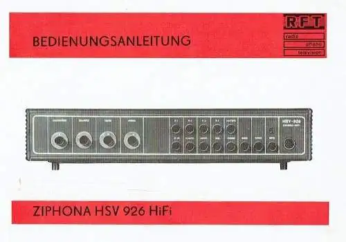 Bedienungsanleitung für Heim-Stereo-Verstärker Ziphona HSV 926 HiFi. 