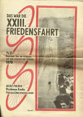 Das war die XXIII. Friedensfahrt 1970
 ND-Reportagen über die 15 Etappen auf den Straßen des Friedens. 