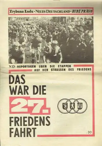 Das war die 27. Friedensfahrt 1974
 ND-Reportagen über die 14 Etappen auf den Straßen des Friedens. 