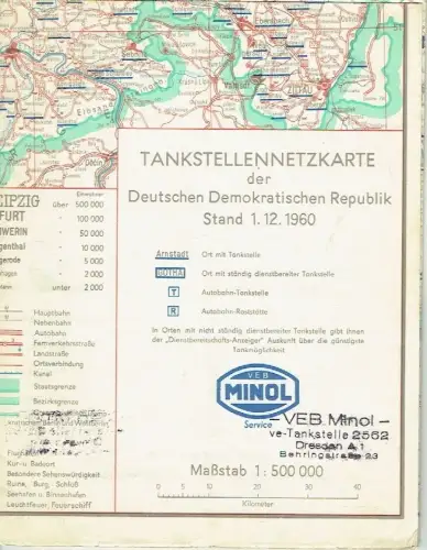 Tankstellennetzkarte der Deutschen Demokratischen Republik. 