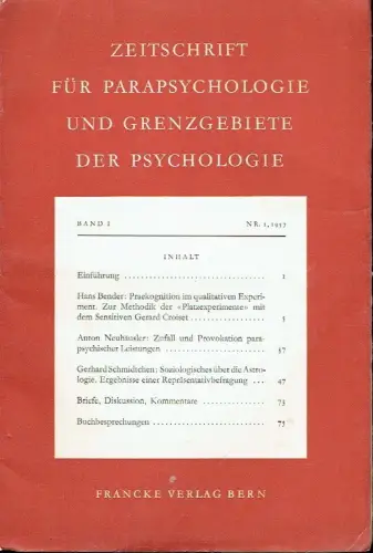 Zeitschrift für Parapsychologie und Grenzgebiete der Psychologie. 