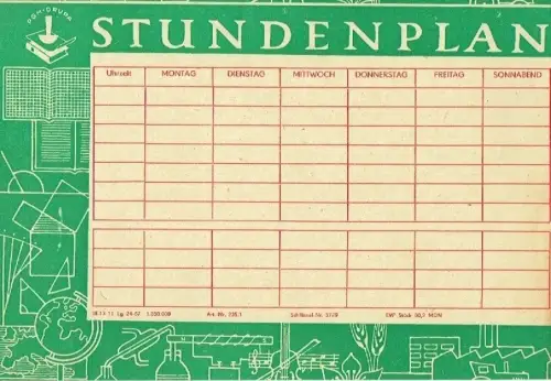 Stundenplan aus der DDR-Schule. 