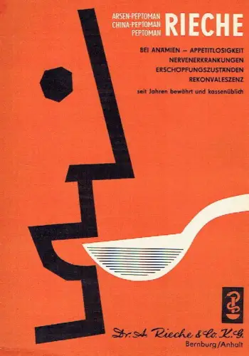 DEWAG-Werbung, Halle: Prospekt für Medikament Peptoman "Rieche" von Dr. A. Rieche & Co., Bernburg. 