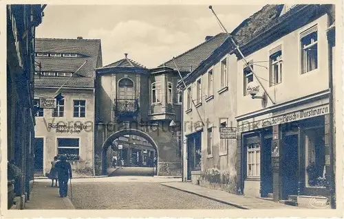 Kamenz - Am Klostertor
 Ansichtskarte / Postkarte, Motiv mit Bäckerei Richard Haase (hinten links) & Gastwirtschaft zur Garküche (Fleischerei rechts vorn), Sachsen, Verlagsnummer 83960 a O 5, unbenutzt, Echtfoto. 